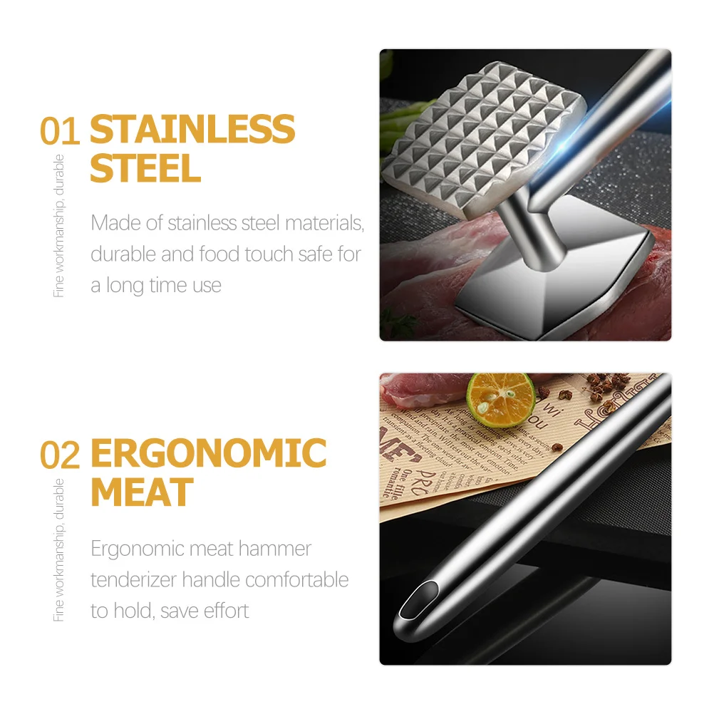 

Stainless Steel Meat Hammer Tenderizer Ergonomic Handle Dishwasher Safe Kitchen Mallet For Beef Chicken Pork Steak Ground