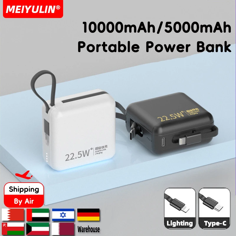 10000mAh Mobile Power Bank Large Capacity External Battery With USB C Cable 5000mAh Portable Powerbank For iPhone Samsung Xiaomi