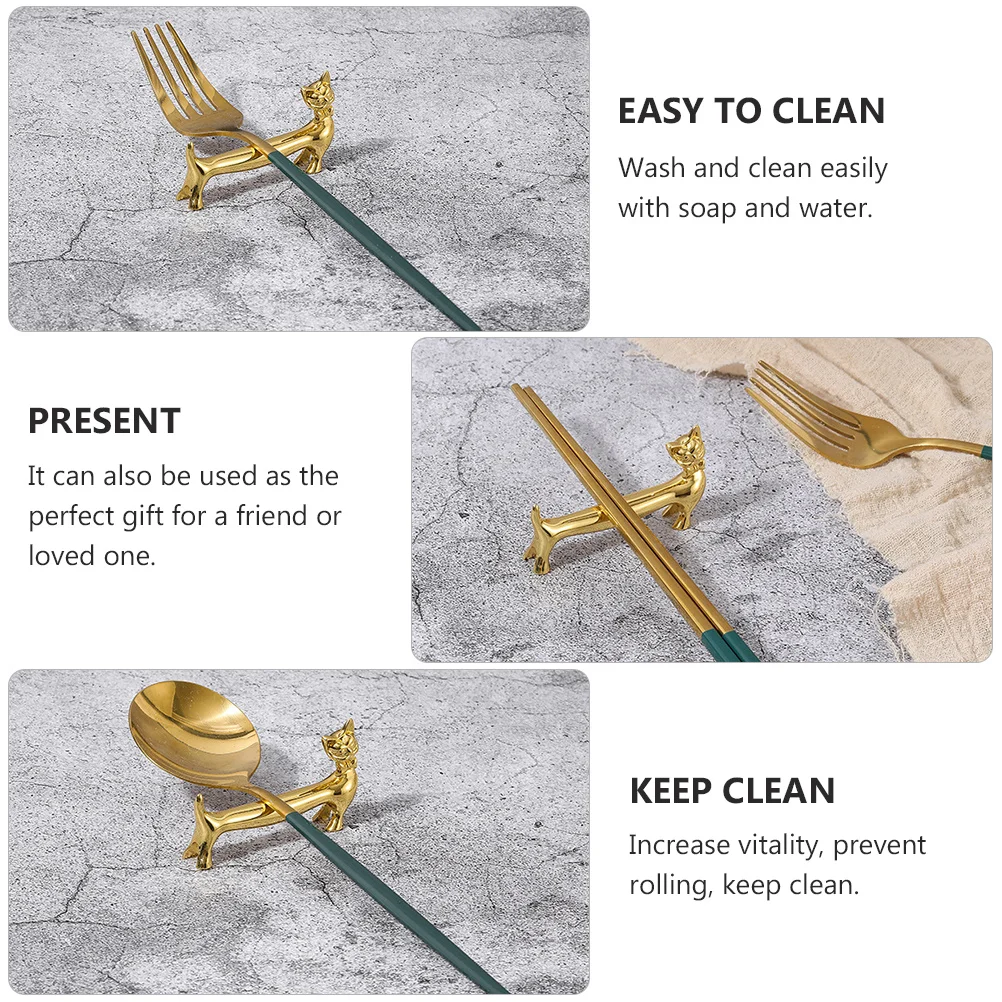 

Metal Chopsticks Rest Holder Cat Shaped Spoon Rack For Forks Spoons Tableware Organizer Gold Alloy Kitchen Desk Decor