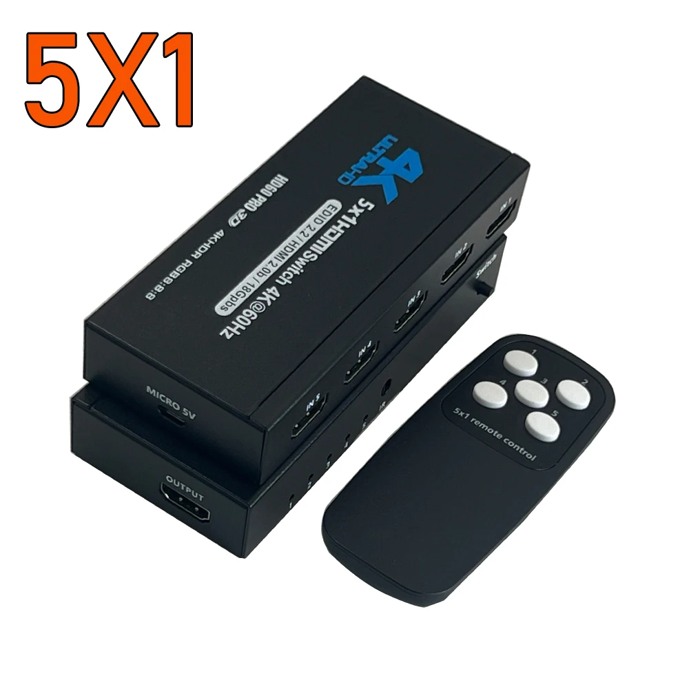HDMI 2.0 Schakelaar 7 in 1 uit 4K 60Hz HDMI Schakelaar 5X1/4X1 HDR HDMI 2.0 Switcher afstandsbediening voor PS5 Xbox Series X NS Schakelaar PC 4K HDTV