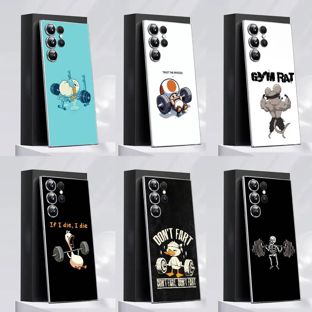 

Gym Fitness Cartoon Funny Phone Case For Samsung S30,25,24,23,21,22,20,10,5G,FE,lite,PIus,Ultra Transparent Cover