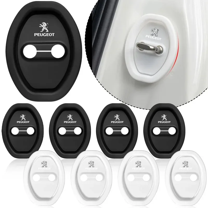 4pcs Silicone Car Door Lock Buckle Protector Cover Accessories for Peugeot 108 406 407 408 206 207 208 306 307 308 508 2008 3008