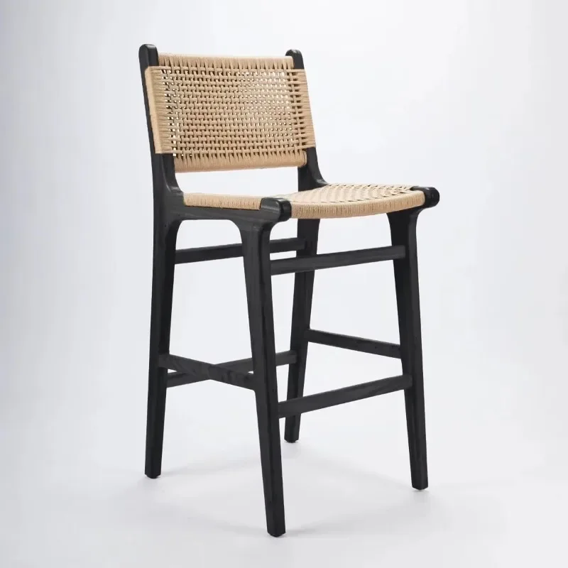 

Wooden Restaurant Woven Chair Counter Height Modern Chair Cafe Hotel Kitchen Restaurant Mall