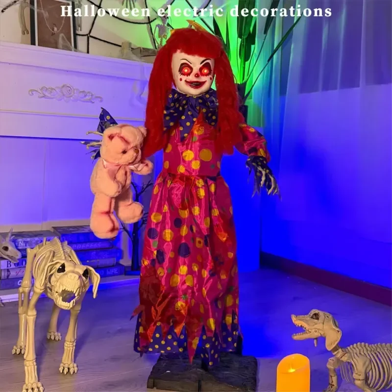 For Halloween Electric Induction Redhead Girl Shaking Ghost Horror Atmosphere Ornament Voice Activated Standing Decoration