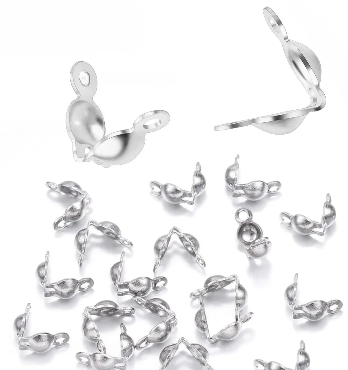 925 Silver Crimp Bead Covers Clamshell End Caps DIY Jewelry Making Cord End Tips for Bracelet Necklace Pearl Beading Supplies
