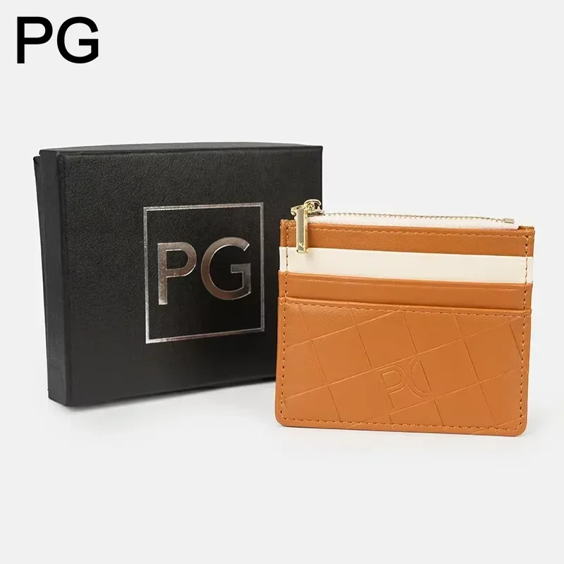 PG Womens Portable Card Holder Embossed Geometric Zip Coin Pocket Multi Slots Color Block Elegant Gift Box Purse