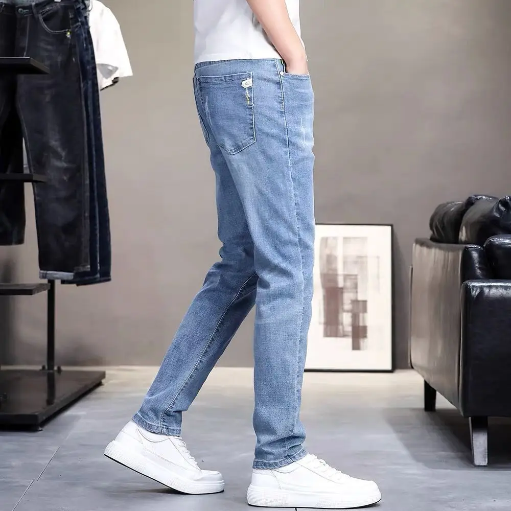 Korean Popular Clothes Pants Luxury Men's Clothing 2026 Men's Slim Straight Korean High-end Elastic Light Color Casual Pants