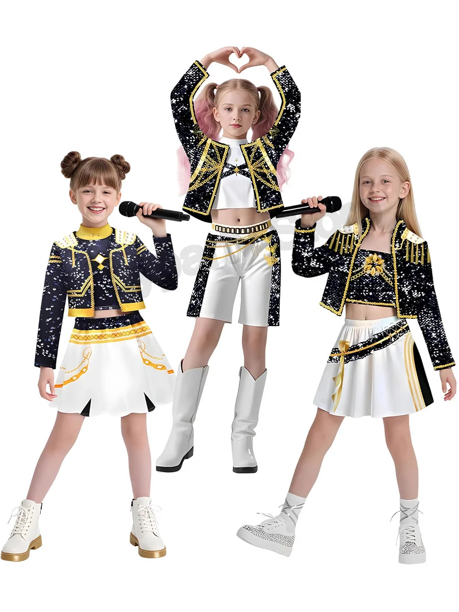 Disfraz de película Kpop Mira para niños y niñas, disfraz estampado de cazadores de demonios, Zoey Rumi, ropa de espectáculo de Carnaval, conjunto de Huntrix para niñas