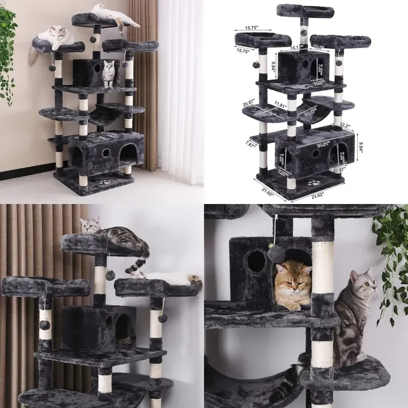 Wholesale Eco Friendly Natural Wood Hemp Plush Cat Tower Tree House Scratching Board Toy Christmas Design Indoor Use