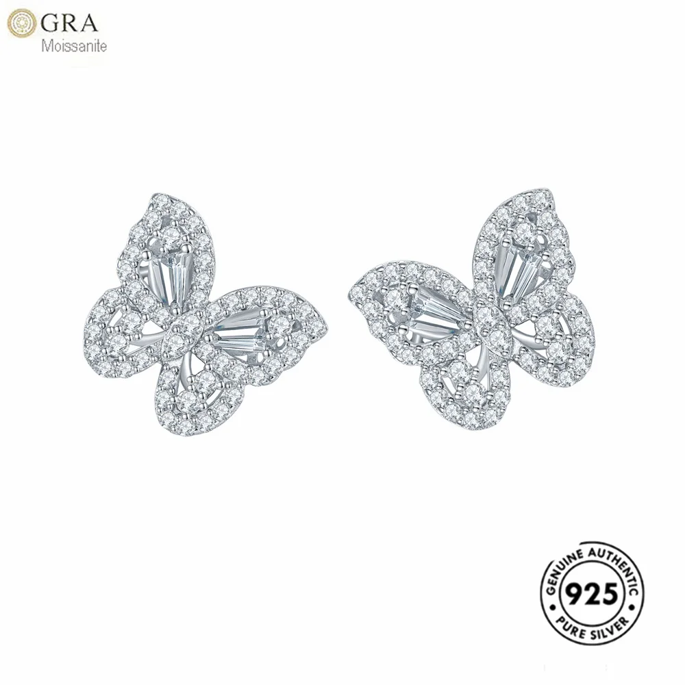 

New 2025 Niche Design Bow Full Moissan Diamonds Stud Earrings Solid 925 Sterling Silver Rhodium Plated For Ladies