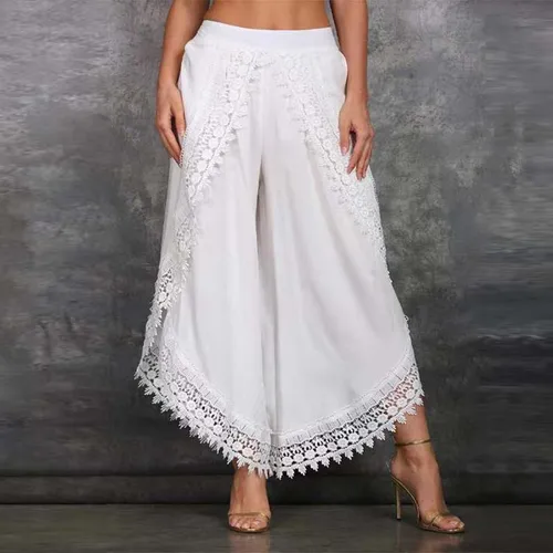Imagen 2 del producto Pantalones bombachos de encaje para mujer, pantalón holgado de pierna ancha y corte en forma de arco, mallas largas de encaje, 5Xl talla grande, novedad de 2023
