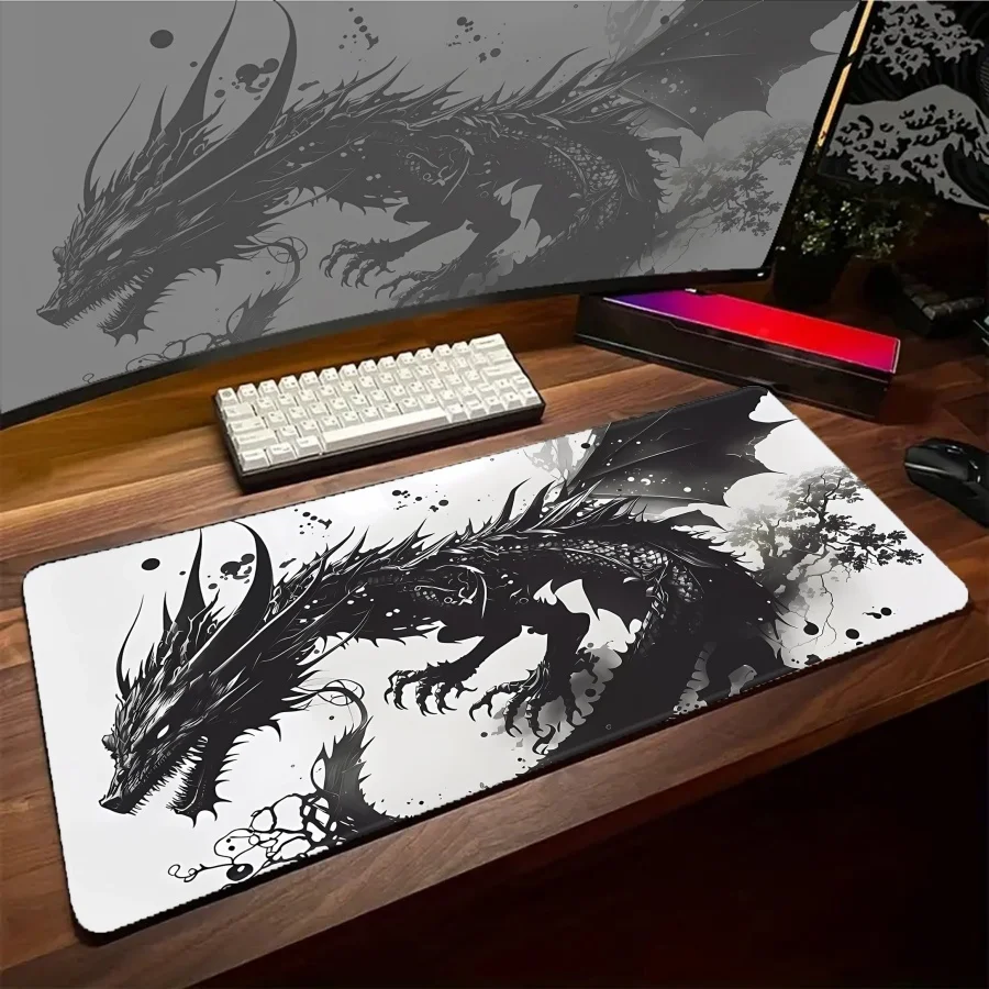 Mousepad Large Kawaii Dragon Mouse Pad White XXL PC Gaming Desk Mats Setup Office Computer Big Accessories Gamer Desk Mousepads