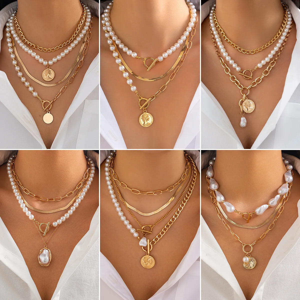 

Ele Baroque Imitation Pearl Nelace Creative Irregular Chain Clavicle Jewelry Women Cross-Border Faion Jewelry