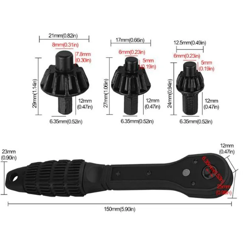 Llave de trinquete de mandril de taladro 2 en 1 A76K, llave de mandril de taladro de trinquete 2 en 1, llave de taladro de hierro de 4 piezas, paquete de 2