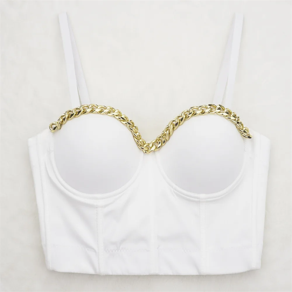 

Nightclub Sexy American Golden Chain Design Sense Niche Camisole Female Hipster Exposed Navel Fishbone Tube Top Outer Wear Cool