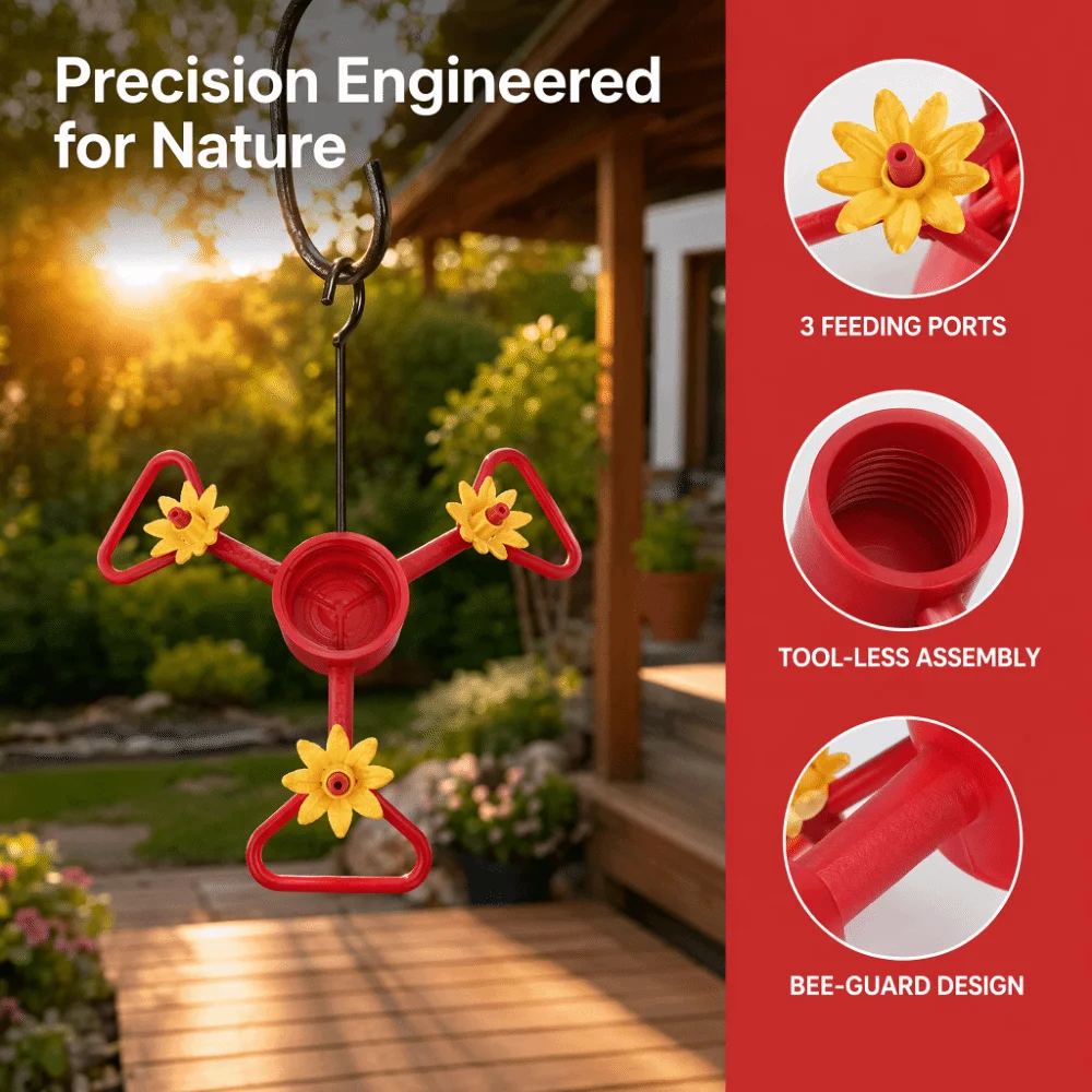 3 Feeding Ports Suspended Hummingbird Feeder Tool-Free Hanging Hummingbird Nectar Feeder Detachable Bee Resistant