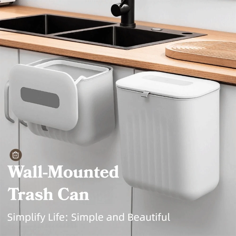 

7/11L Wall-Mounted Trash Bin No-Hole with Lid Kitchen Storage Box Waterproof Space Saving Wall Hanging Rubbish Bin Kitchen