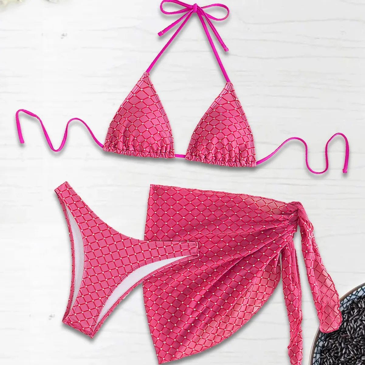 Хит продаж, женский сексуальный и тонкий купальник из трех частей с бронзовыми бретелями, новинка 2025, новинка