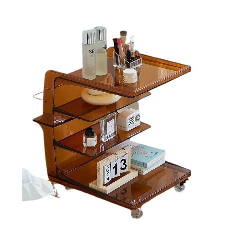 sofa side table, acrylic ins medieval cart can move the living room side cabinet, cream wind small coffee table with wheels