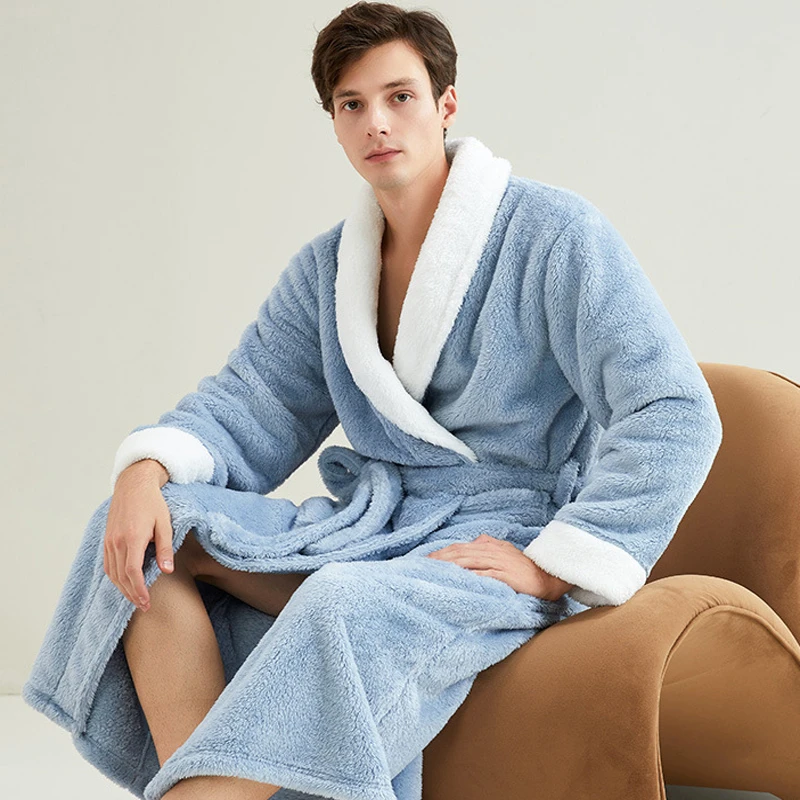 2025 Otoño Invierno nueva ropa de dormir cálida franela gruesa parejas bata larga de Navidad Coral polar Kimono Albornoz bata