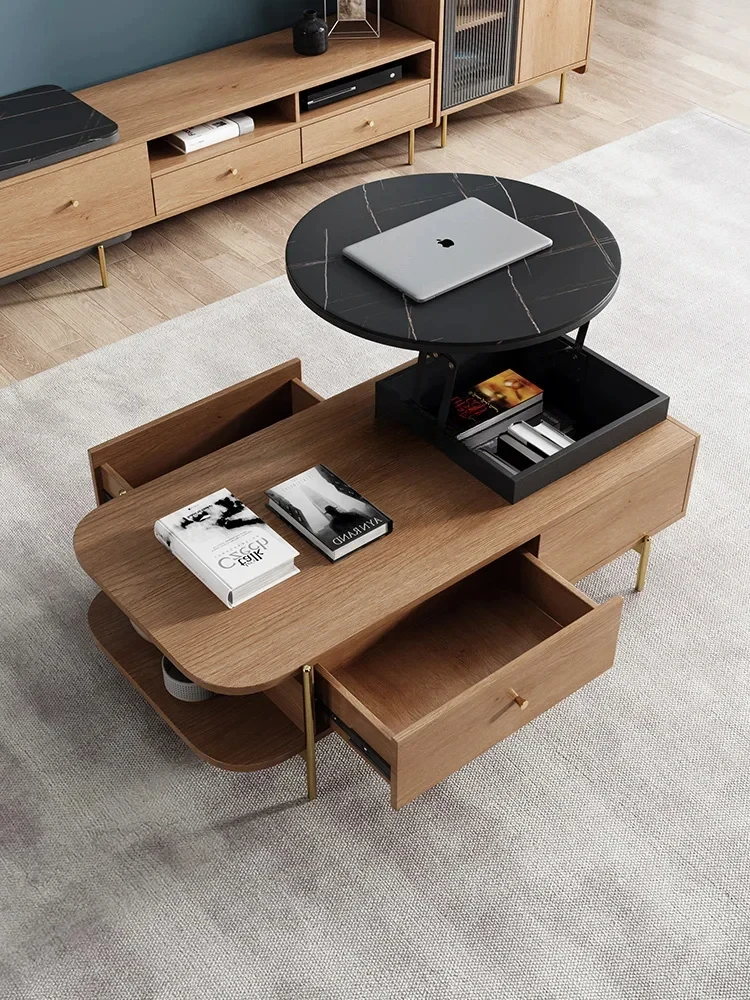 

Роскошный журнальный столик из массива дерева в скандинавском стиле, комбинация ТВ-шкафа, современная простая маленькая квартира, гостиная, выдвижной пол