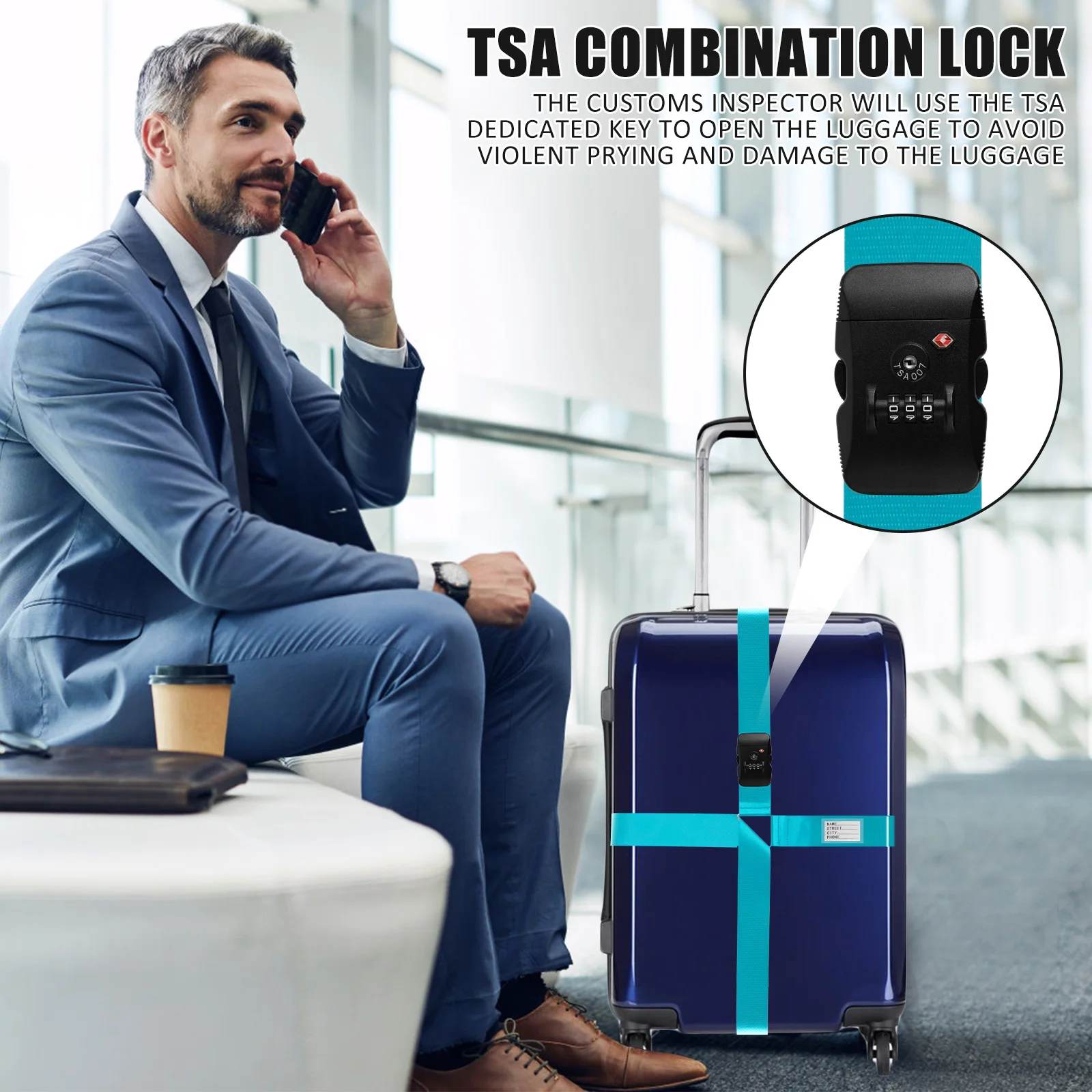 Cross Luggage Strap TSA Customs Lock Luggage Strap Adjustable Travel Suitcase Belt with ID Tag Anti-lost Baggage Packing Belt image 4