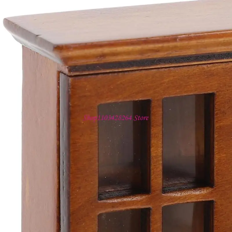 1/12 Dollhouses Miniature Bookshelf with Openable Door and Functional Drawer For Scene Library Landscape Display Supply