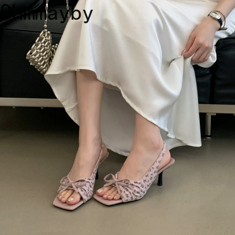 Elegant Women's Slingback Sandals - Floral Polka Dot