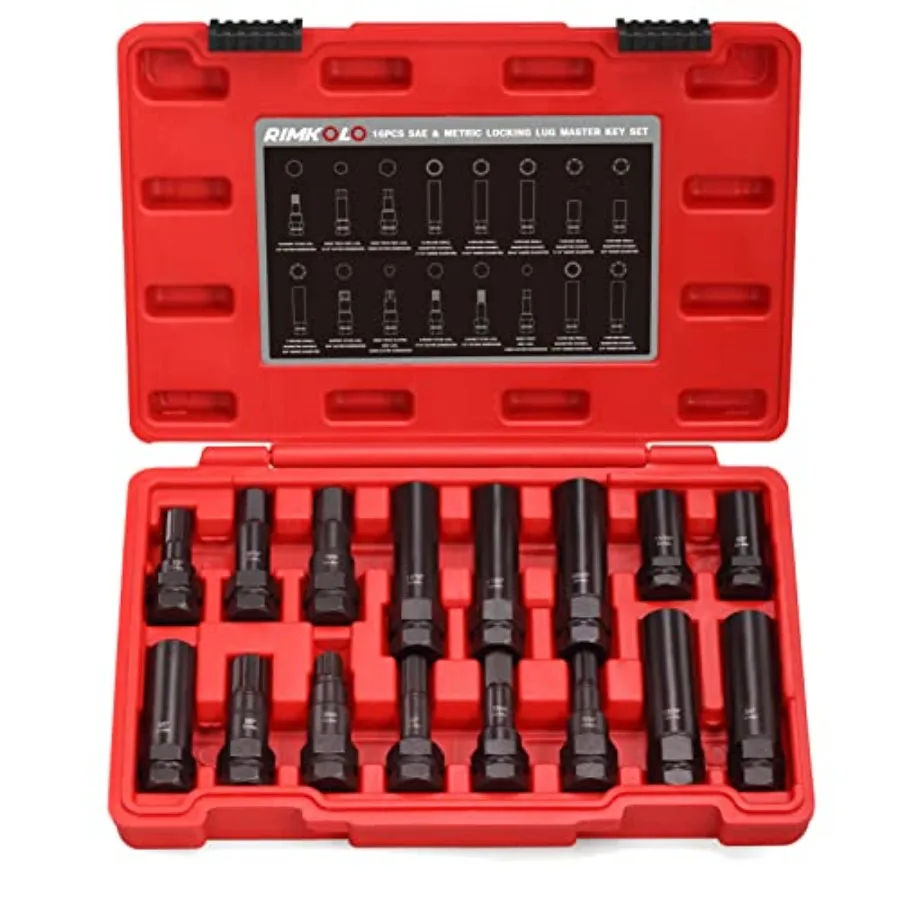 

16-Piece Locking Lug Master Key Set SAE and Metric Wheel Lock Removal Kit for Removing Lock Lug Nuts on Aftermarket Wheels