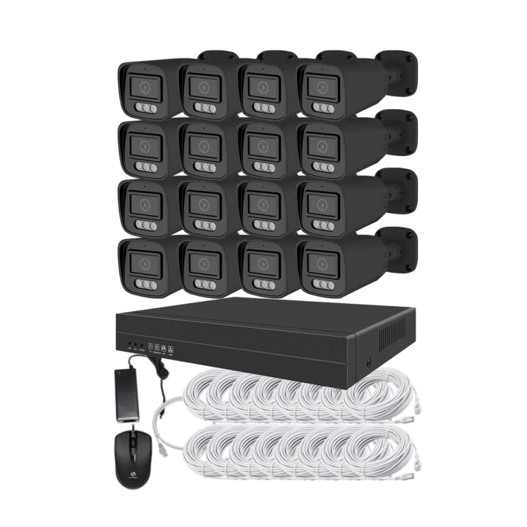 Black 4K 16CH Security Camera System Home PoE NVR Kits 16Pcs 8MP IP Security Camera