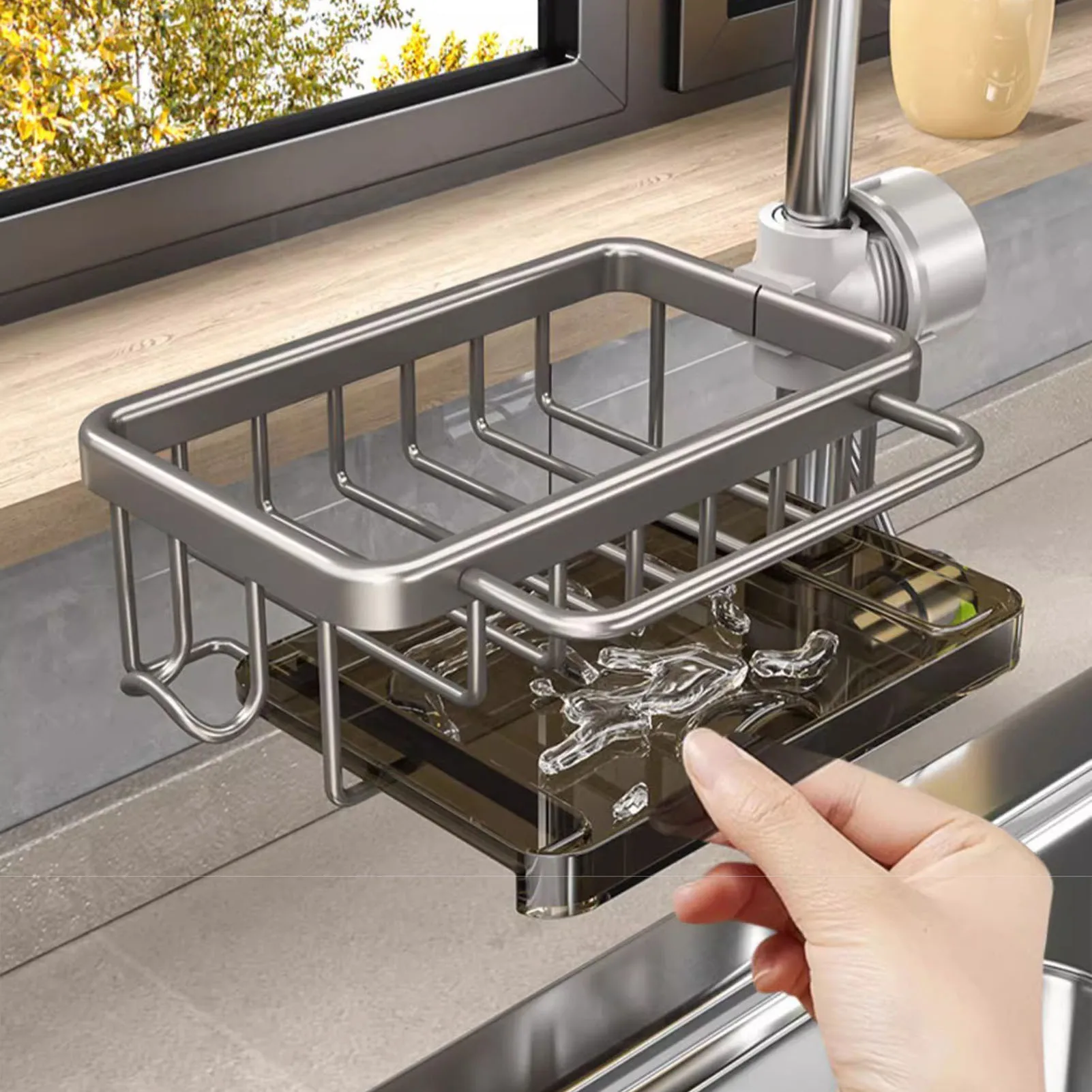 Sponge Storage Faucet Holder Rust-proof Adjustable Height Sink Drain Rack for Kitchen Accessories