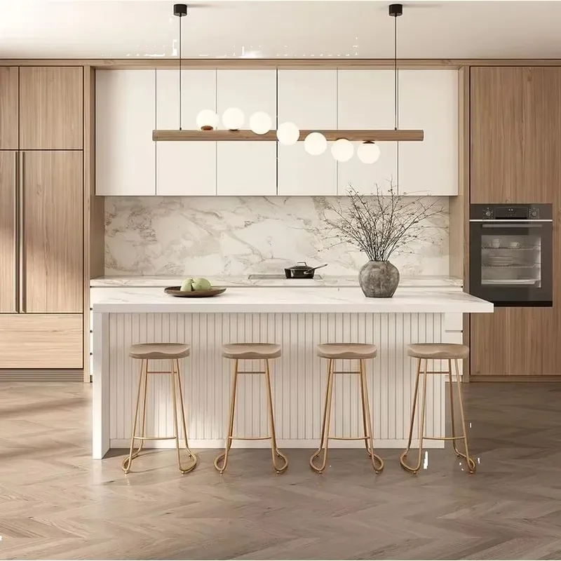 Custom Modern Kitchen Island Cabinet for Plywood Quartz Marble Laminate Resin with Faucet