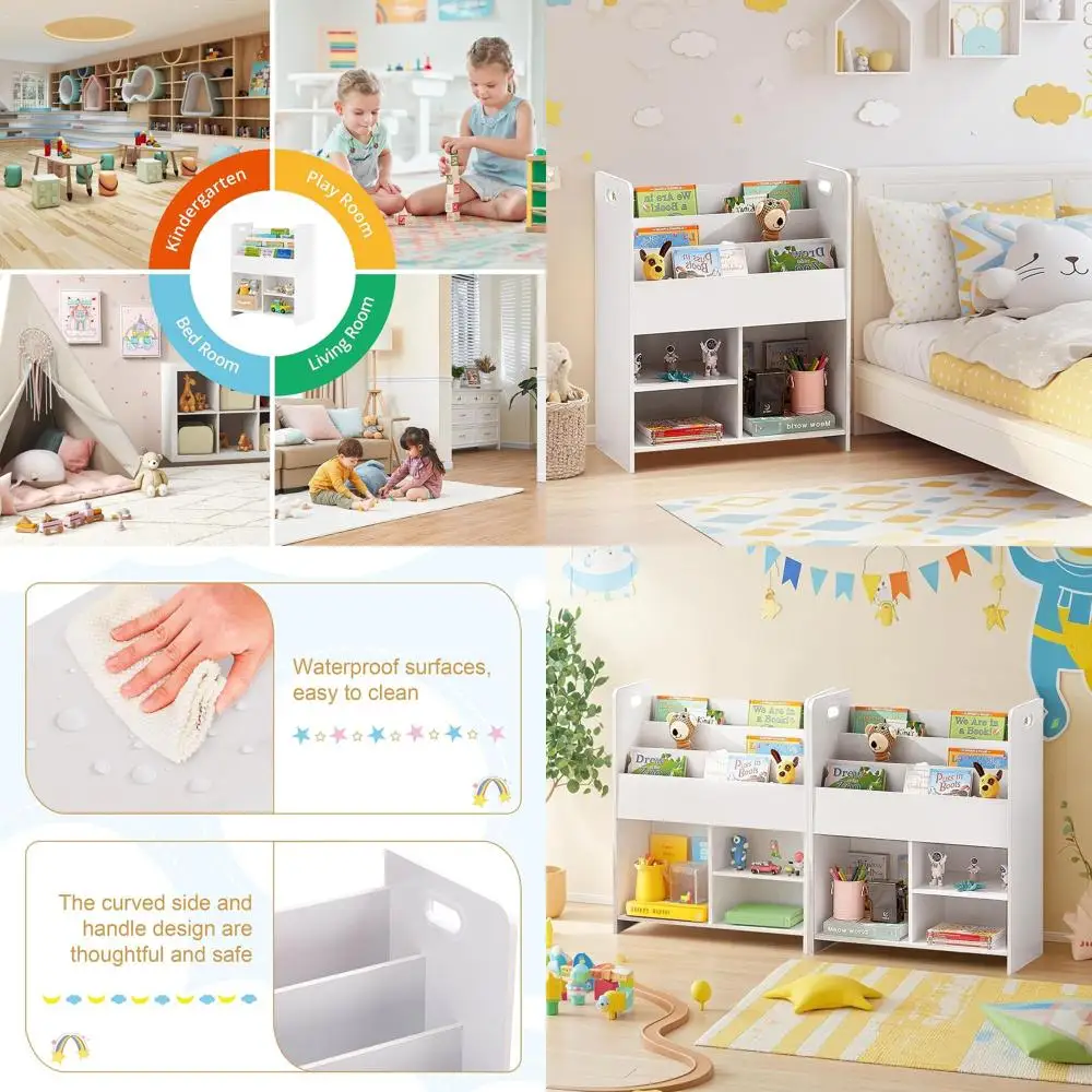 

Dual-Function Kids Bookshelf: Wooden Storage with Shelves & Cubes for Toys, Nursery, and Bedrooms in White