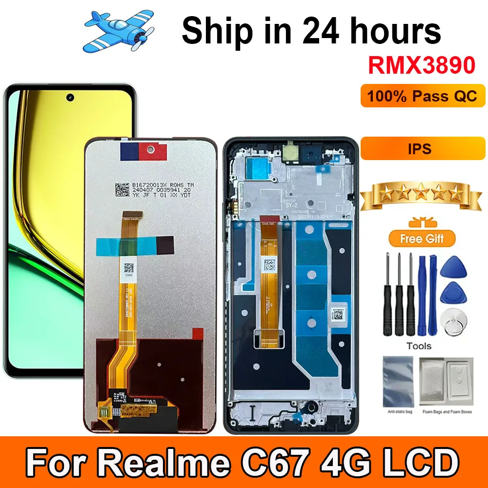 

6.72‘‘For Realme C67 4G LCD Display Touch Panel Digitizer AAssembly With Frame Display Replacement For Realme C67 4G RMX3890