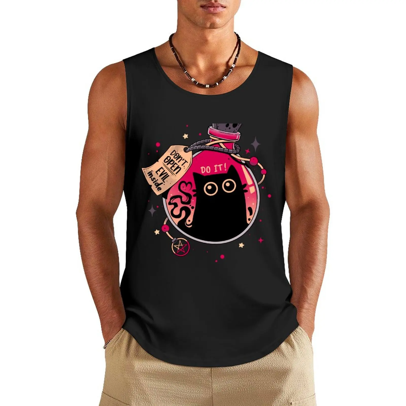 

Bottled Menace - Evil Black Cat Tank Top fitness clothing for men plain t-shirt Fitness men clothing