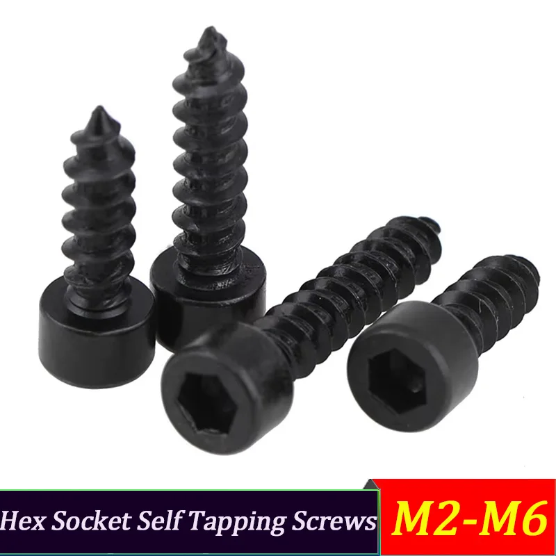 

2-20pcs M2 M2.6 M3 M3.5 M4 M5 M6 Hex Socket Self Tapping Screws Black Carbon Steel * Drill-Free Installation