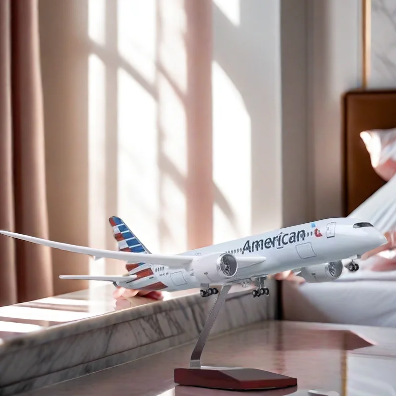 47CM 1/130 Scale Airplane Boeing B787 Dreamliner Aircraft American Airlines Model W Light And Wheels Diecast Plastic Resin Plane