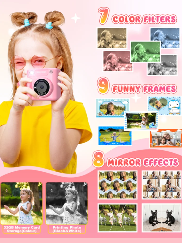 Appareil photo numérique à impression instantanée pour enfants, 12MP, 1080P, vidéo HD, photo imprimée, jouet portable, tout-petit, fille de 3 ans et plus, cadeau de Noël