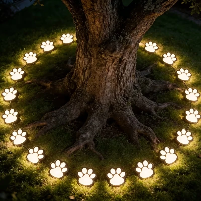 4pcs Solar Cat Paw Lawn Lights LED Dog Cat Animal Claw Print Solar Garden Lights Outdoor Pathway Decor Lamp for Holiday Decor
