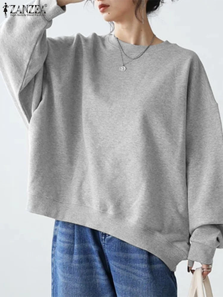 Oversize Women\'s Sweatshirts ZANZEA Fashion Long Sleeve Loose Autumn Hoodies Casual Gray Black Sweatshirt Stylish BF Pullover