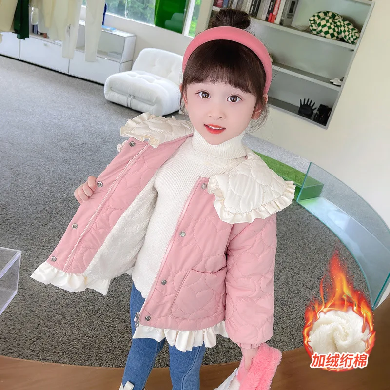 Girls Coat Jacket Winter Cotton Windbreak 2023 Flowers Warm Plus Thicken Velvet Teenagers Sport Gift Children\'s Clothing