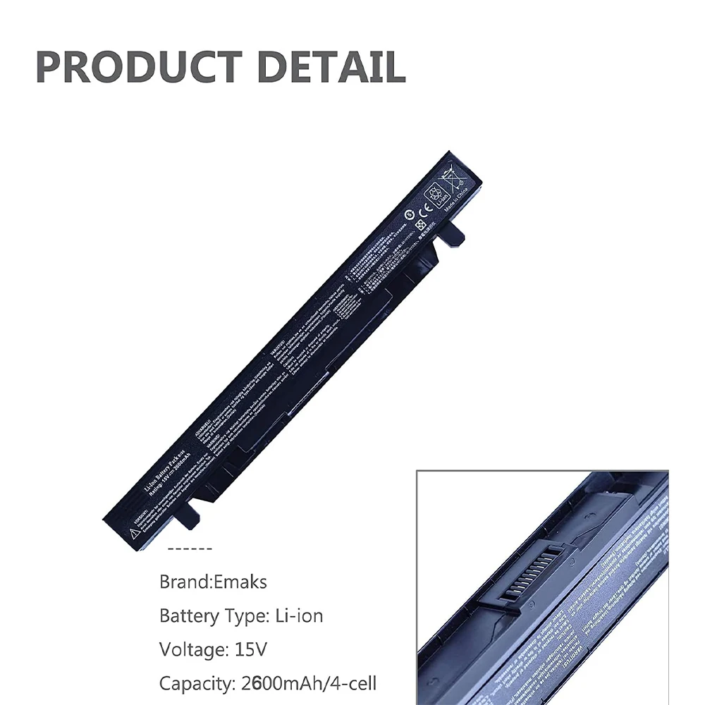 A41N1424 Battery for ASUS GL552 ZX50 FX Replaces A41N1424/0B110-00350000 GL552/GL552V/GL552VW, ZX50V/ZX50VW/ZX50JX/X50J