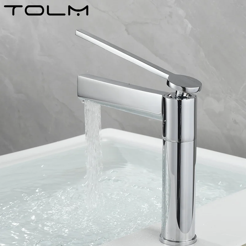 TOLM Basin Faucets Deck Mounted Bathroom Faucet Brass Mixer Single Handle Hot and Cold Faucet Sink Mixer Washbasin Faucet Toilet