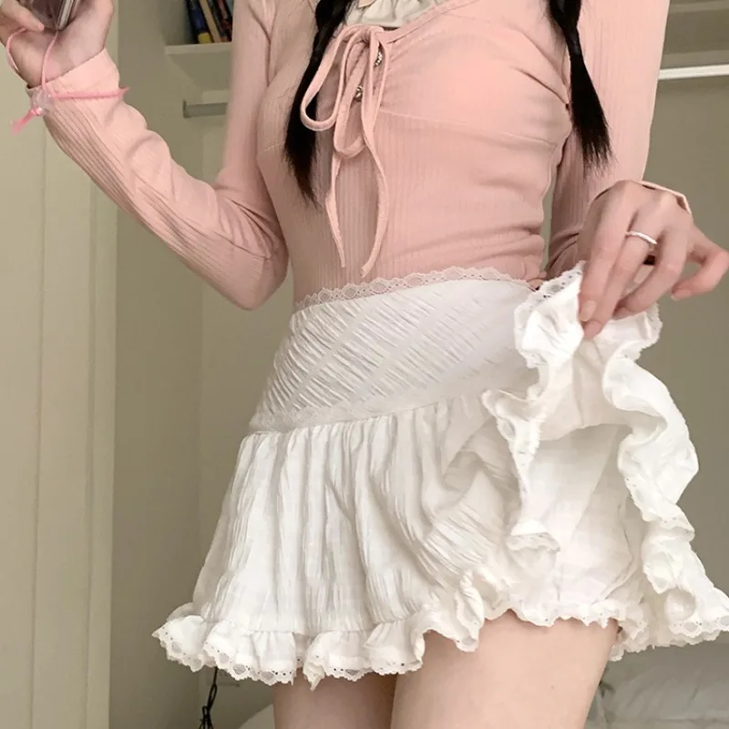 

Летние милые юбки женские Kawaii модные корейские мини-Faldas повседневные ампирные универсальные Y2k школьницы эстетические трапециевидные милые кружева
