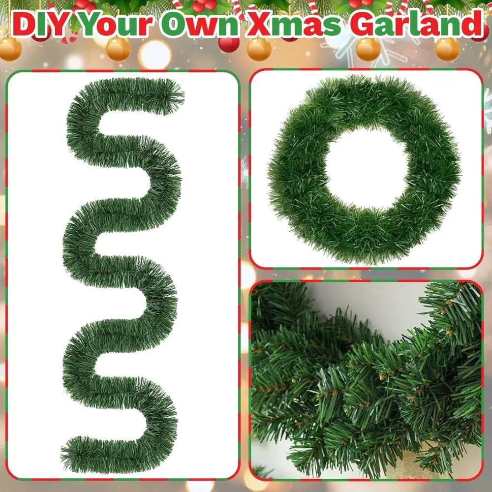 Christmas Decor Artificial Rattan Pine String Lights Greenery 50LED Simulated Wreath Decor Hanging Ornament with Lights