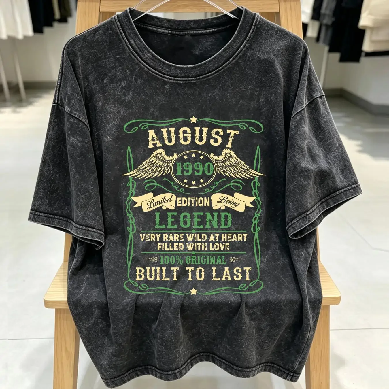 washed T Shirt Legend Born In AUGUST 1990 30Th Birthday Men long or short sleeves vintage Washed streetwear designer clothes