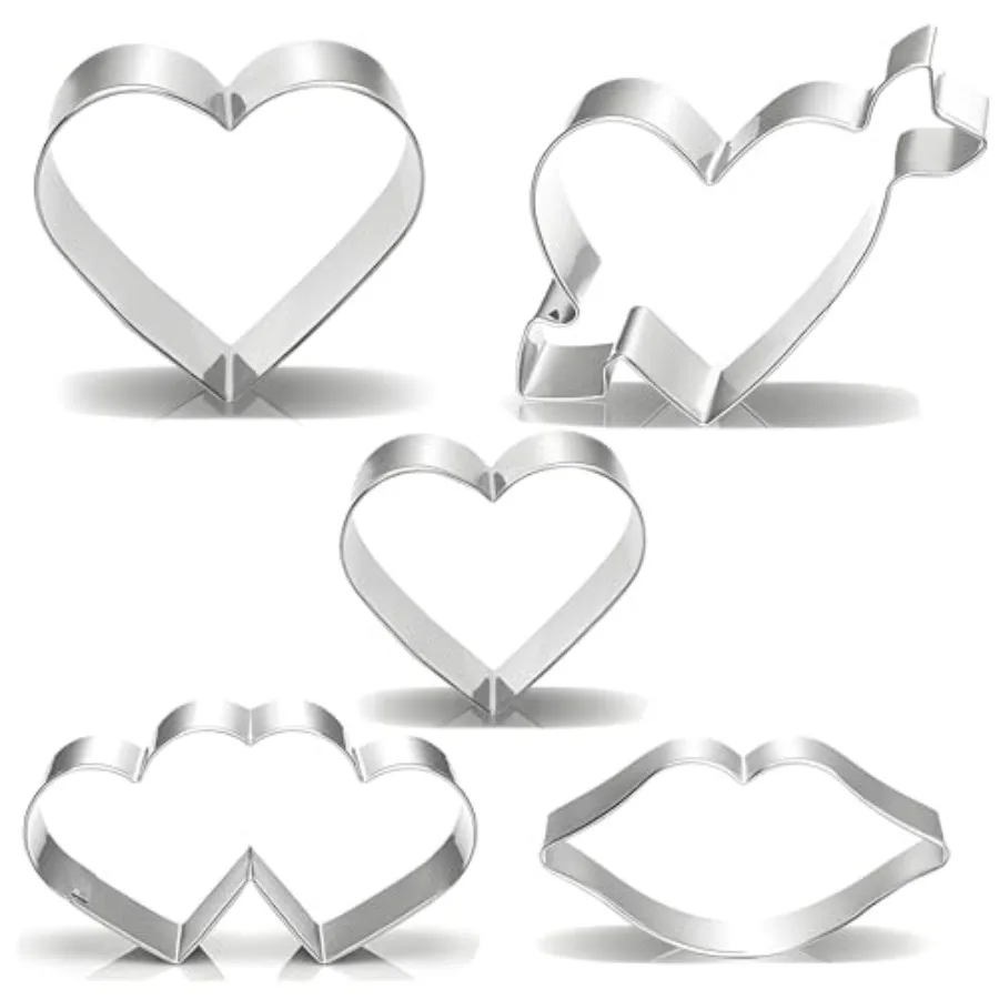 

Valentine's Day Heart Ce Cutter Set - 5 Piece Valentine Ce Cutters - Heart Lips Heart with Arrow Double Heart