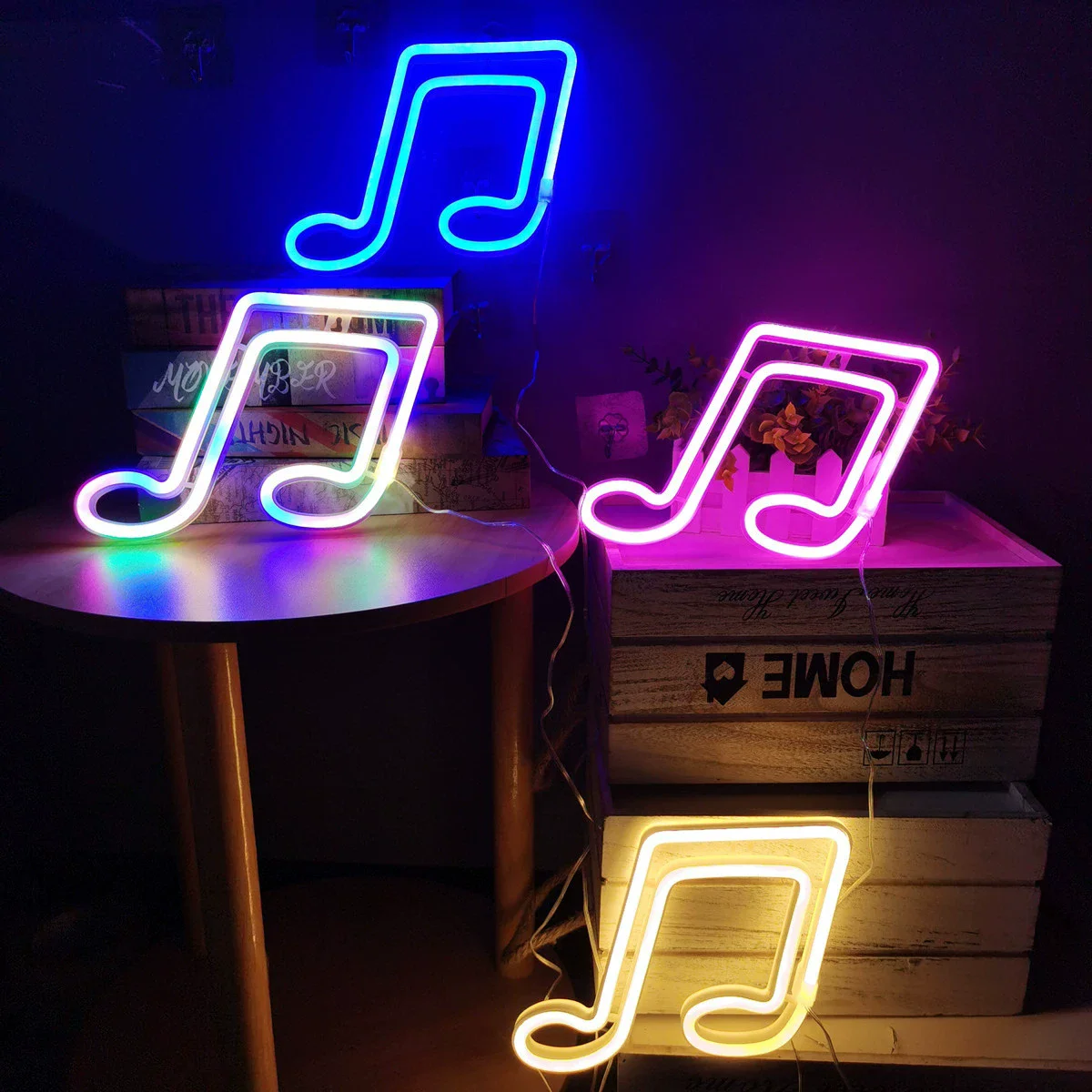 Musical Notes LED Neon Sign USB/Battery Powered LED Light for Bedroom Room Decoration Gift Night Light Decoration Party Holiday