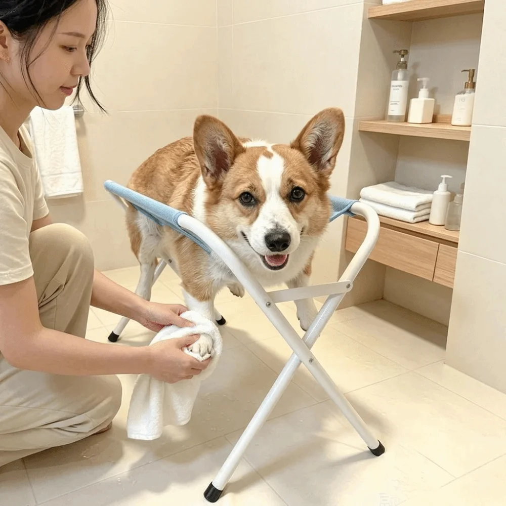 Foldable Pet Grooming Hammock Adjustable Mesh Pet Bathing Restraint Bag Anti-Scraping Bite-Proof Dog Bathing Hammock