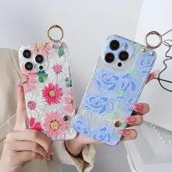 Rose Flower Case Wrist Strap Holder For Samsung Galaxy A01 A11 A31 A41 A21s A20s A51 A71 A72 A12 A52 A32 A42 A02s A22 A03s